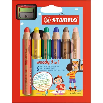 STABILO 德國天鵝牌 woody 3 in 1系列 粉蠟筆 6色裝 附專用削筆器(型號:8806-2)