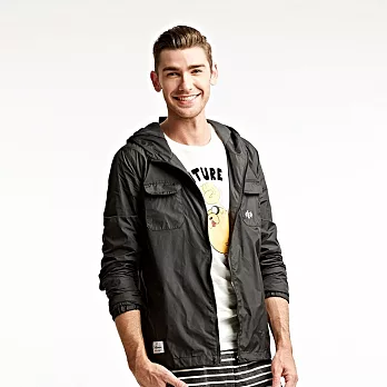 【CACO】Caco SURF- LOGO印花風衣連帽外套-男M黑