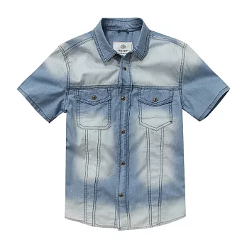 【CACO】Caco SURF-刷色牛仔短袖襯衫-男S藍色