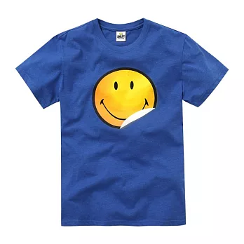【CACO】SMILEY-笑臉貼紙感短T-男S藍色