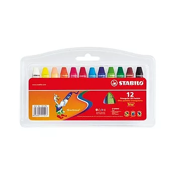 STABILO 德國天鵝牌 trio系列 兒童用油性粉蠟筆 膠盒組 12色12支裝(型號:2612PL)