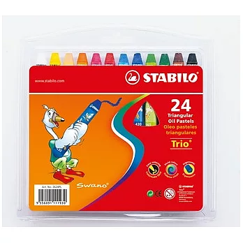 STABILO 德國天鵝牌 trio系列 兒童用油性粉蠟筆 膠盒組 24色24支裝(型號:2624PL)