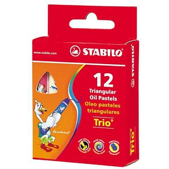 STABILO 德國天鵝牌 trio系列 兒童用油性粉蠟筆 紙盒組 12色12支裝(型號:2612)