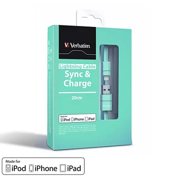 威寶 Verbatim 蘋果 Apple Lightning 8pins 傳輸/充電線(扁線)(20CM)-藍x1