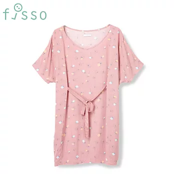 【fisso】寬袖綁帶印花上衣 -S粉膚花