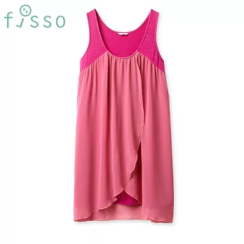 【fisso】雙層拼接長背心 -S桃紅