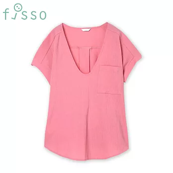 【fisso】U領寬版連袖襯衫 -S粉紅色
