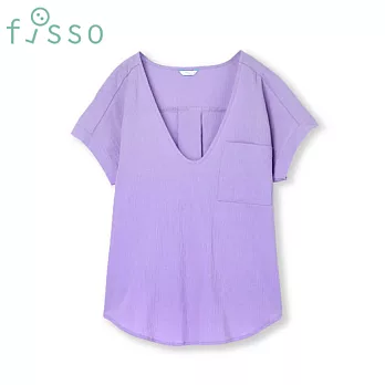 【fisso】U領寬版連袖襯衫 -S紫色
