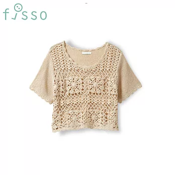 【fisso】手勾短版針織罩衫 -S花米色