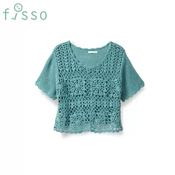 【fisso】手勾短版針織罩衫 -S湖水綠