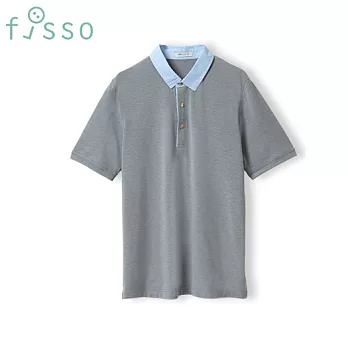 【fisso】配色領片短袖POLO -L灰色