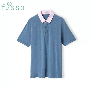 【fisso】配色領片短袖POLO -L牛仔藍