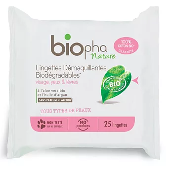 〔法國BIOPHA蓓兒法〕天然成份卸妝濕紙巾隨身包(共25張)- 適用臉與眼睛雙部位