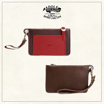 【ADOLE】雙色拼接復古真皮-零錢包 (雅緻紅)