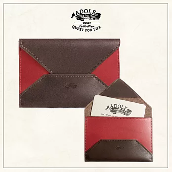 【ADOLE】雙色拼接復古真皮-名片夾 (雅緻紅)