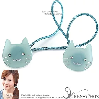 【Rena Chris】粉口愛水晶小貓咪 ˙雙頭髮束(Emerald)