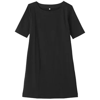 [MUJI 無印良品]女棉混彈性五分袖洋裝L黑色