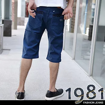 1981牛仔褲/韓版拼布造型後口袋合身工作褲38178#M藍色