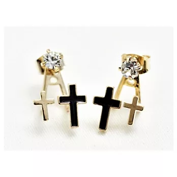 Enya★925銀 水鑽雙十字耳環黑