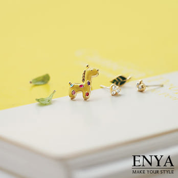 Enya★925銀 馬戲團長頸鹿/大象耳環長頸鹿