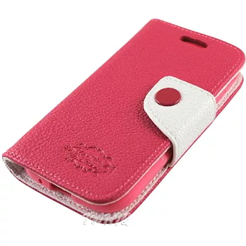 KooPin HTC Desire 500 雙料縫線 側掀(立架式)皮套蜜桃紅