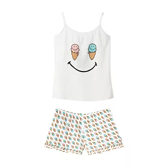 【CACO】SMILEY-SMILEY笑臉冰淇淋居家背心套裝-女S白