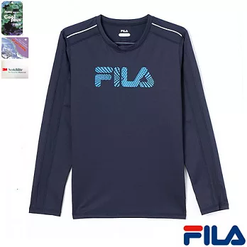 FILA男仕品牌LOGO吸濕排汗T恤-1TEN-5300-NVM學院藍