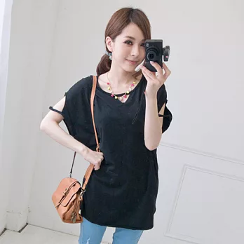 ROSE。韓國空運 簍空三角造型長版上衣 黑系