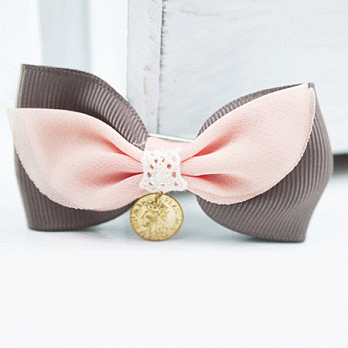 【PinkyPinky Boutique】甜美雙層撞色蝴蝶結髮夾(淺咖啡色)