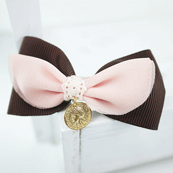 【PinkyPinky Boutique】甜美雙層撞色蝴蝶結髮夾(深咖啡色)