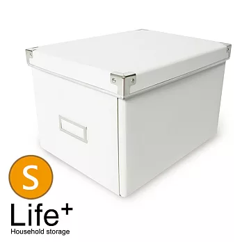 【Life Plus】簡約單色折疊附蓋 硬紙收納盒_S(1組2入)(白色)