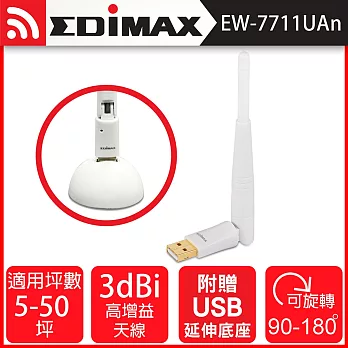 EDIMAX 訊舟 EW-7711UAn Wireless 802.11n USB無線網路卡