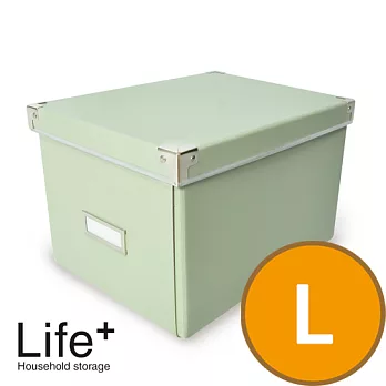 【Life Plus】簡約單色折疊附蓋 硬紙收納盒L(1組2入)(灰綠)