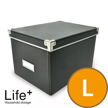 【Life Plus】簡約單色折疊附蓋 硬紙收納盒L(1組2入)(黑色)