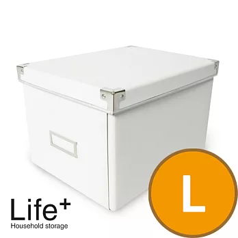 【Life Plus】簡約單色折疊附蓋 硬紙收納盒L(1組2入)(白色)
