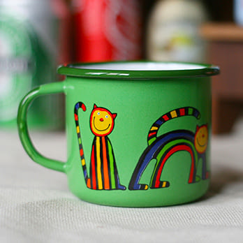 Smaltum布拉格 琺瑯杯 曲線喵咪_草綠(350ml)