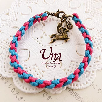 WaWu款雙色腊繩編織手鍊桃紅+亮藍+飛馬