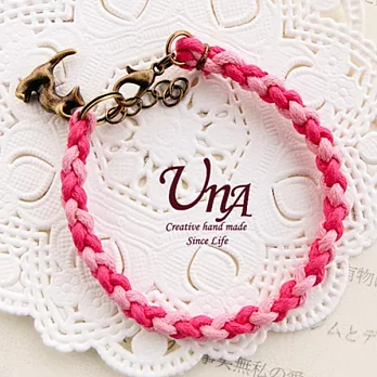 WaWu款雙色腊繩編織手鍊桃紅+粉紅+立體貓