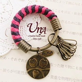 編織腊繩鐵環鑰匙圈(小)桃紅+深紫+貓頭鷹