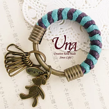 編織腊繩鐵環鑰匙圈(小)湖水綠+深紫+小熊