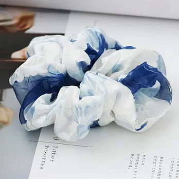 ECO安珂．輕透深藍與白花卉 大腸圈/髮束