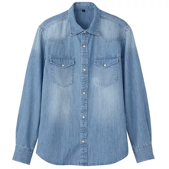 [MUJI 無印良品]男棉丹寧布牛仔襯衫L藍色