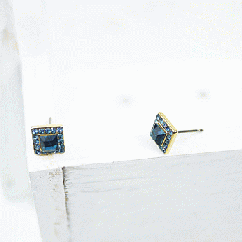 【PinkyPinky Boutique】小經典方形水鑽耳環(深藍色)