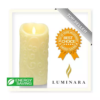 【Luminara 盧米娜拉 擬真火焰 蠟燭】象牙白香草香氛浮雕蠟燭禮盒（大）+ 加贈充電電池組