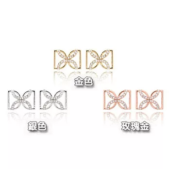 A+ accessories 韓劇 同款時尚鑲鑽蝴蝶結耳環 (玫瑰金)