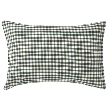 [MUJI 無印良品]柔舒水洗棉格紋枕套/43/綠色