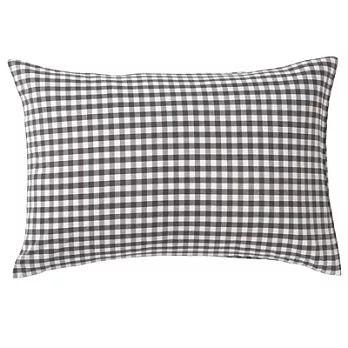 [MUJI 無印良品]柔舒水洗棉格紋枕套/43/灰色