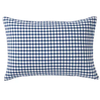 [MUJI 無印良品]柔舒水洗棉格紋枕套/43/藍色
