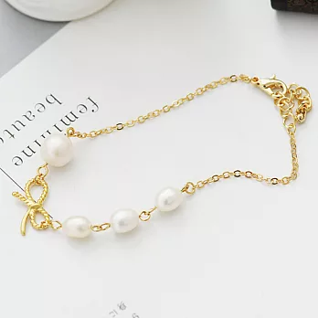 天然珍珠串羅馬風蝴蝶結 手鍊