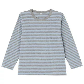 [MUJI 無印良品]兒童有機棉每日兒童服橫紋長袖T恤120水藍橫紋